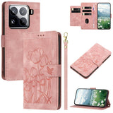 Tulips Embossed Leather Phone Case with Lanyard, For Xiaomi 17T 5G, For Xiaomi 17 Ultra, For Xiaomi 17 Pro Max, For Xiaomi 17 Pro, For Xiaomi 17, For Xiaomi 15T Pro, For Xiaomi 15T, For Xiaomi 15 Pro