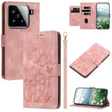 Tulips Embossed Leather Phone Case with Lanyard, For Xiaomi 15, For Xiaomi 14T Pro, For Xiaomi 14T