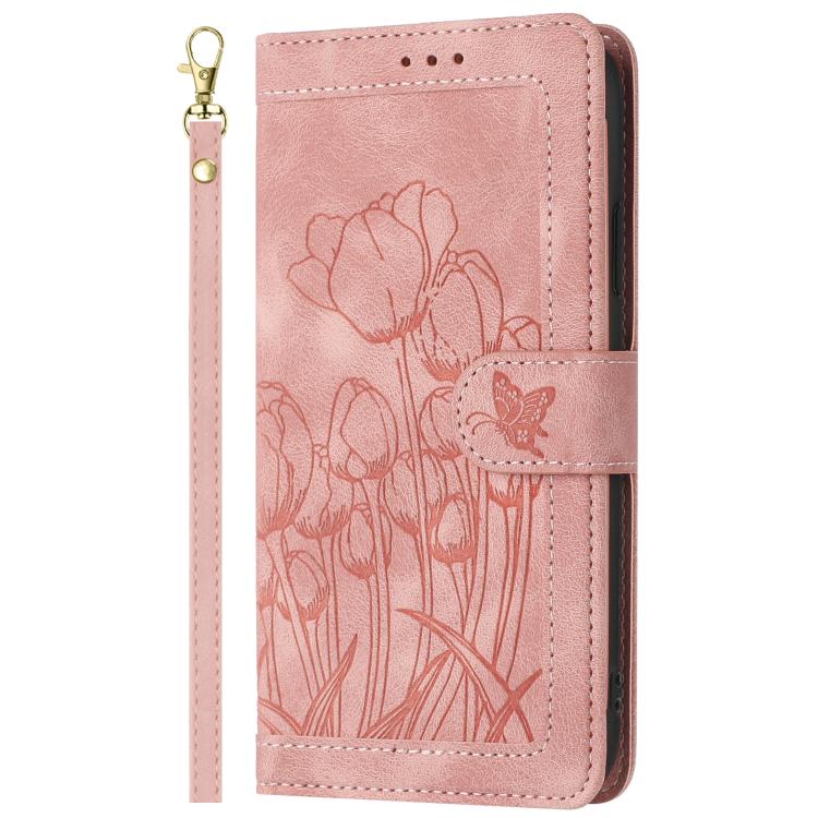 Tulips Embossed Leather Phone Case with Lanyard, For Xiaomi 15, For Xiaomi 14T Pro, For Xiaomi 14T