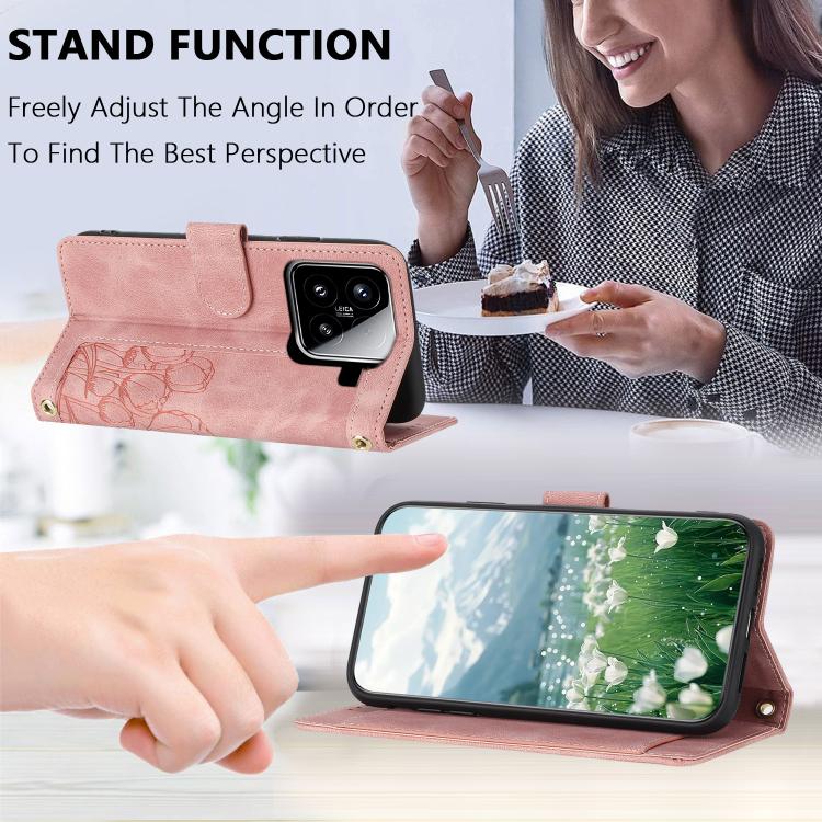 Tulips Embossed Leather Phone Case with Lanyard, For Xiaomi 15, For Xiaomi 14T Pro, For Xiaomi 14T