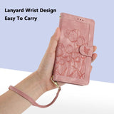 Tulips Embossed Leather Phone Case with Lanyard, For Xiaomi 15, For Xiaomi 14T Pro, For Xiaomi 14T