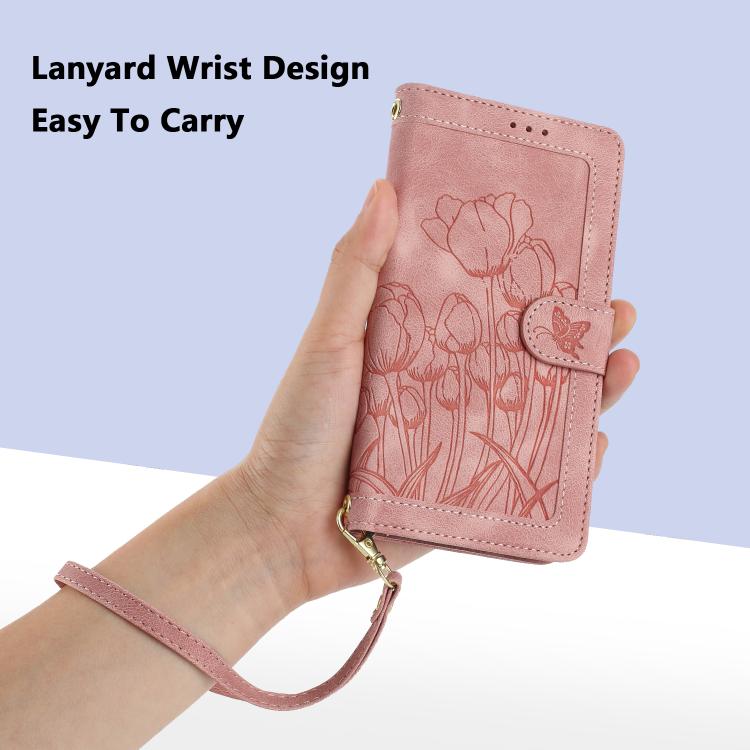 Tulips Embossed Leather Phone Case with Lanyard, For Xiaomi 15, For Xiaomi 14T Pro, For Xiaomi 14T