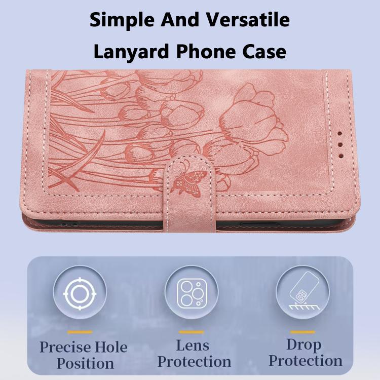 Tulips Embossed Leather Phone Case with Lanyard, For Xiaomi 15, For Xiaomi 14T Pro, For Xiaomi 14T