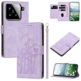 Tulips Embossed Leather Phone Case with Lanyard, For Xiaomi 15, For Xiaomi 14T Pro, For Xiaomi 14T