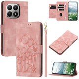 Tulips Embossed Leather Phone Case with Lanyard, For Xiaomi 17T 5G, For Xiaomi 17 Ultra, For Xiaomi 17 Pro Max, For Xiaomi 17 Pro, For Xiaomi 17, For Xiaomi 15T Pro, For Xiaomi 15T, For Xiaomi 15 Pro