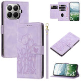 Tulips Embossed Leather Phone Case with Lanyard, For Xiaomi 17T 5G, For Xiaomi 17 Ultra, For Xiaomi 17 Pro Max, For Xiaomi 17 Pro, For Xiaomi 17, For Xiaomi 15T Pro, For Xiaomi 15T, For Xiaomi 15 Pro