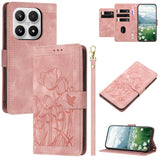 Tulips Embossed Leather Phone Case with Lanyard, For Xiaomi 17T 5G, For Xiaomi 17 Ultra, For Xiaomi 17 Pro Max, For Xiaomi 17 Pro, For Xiaomi 17, For Xiaomi 15T Pro, For Xiaomi 15T, For Xiaomi 15 Pro