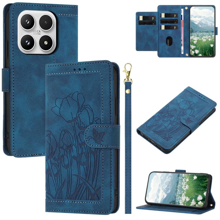 Tulips Embossed Leather Phone Case with Lanyard, For Xiaomi 17T 5G, For Xiaomi 17 Ultra, For Xiaomi 17 Pro Max, For Xiaomi 17 Pro, For Xiaomi 17, For Xiaomi 15T Pro, For Xiaomi 15T, For Xiaomi 15 Pro