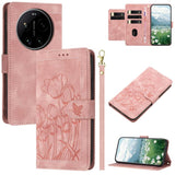 Tulips Embossed Leather Phone Case with Lanyard, For Xiaomi 17T 5G, For Xiaomi 17 Ultra, For Xiaomi 17 Pro Max, For Xiaomi 17 Pro, For Xiaomi 17, For Xiaomi 15T Pro, For Xiaomi 15T, For Xiaomi 15 Pro