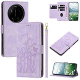 Tulips Embossed Leather Phone Case with Lanyard, For Xiaomi 17T 5G, For Xiaomi 17 Ultra, For Xiaomi 17 Pro Max, For Xiaomi 17 Pro, For Xiaomi 17, For Xiaomi 15T Pro, For Xiaomi 15T, For Xiaomi 15 Pro
