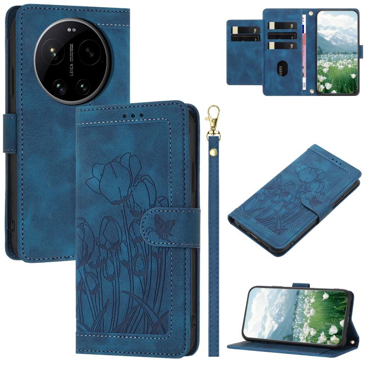 Tulips Embossed Leather Phone Case with Lanyard, For Xiaomi 17T 5G, For Xiaomi 17 Ultra, For Xiaomi 17 Pro Max, For Xiaomi 17 Pro, For Xiaomi 17, For Xiaomi 15T Pro, For Xiaomi 15T, For Xiaomi 15 Pro