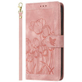 Tulips Embossed Leather Phone Case with Lanyard, For Xiaomi 17T 5G, For Xiaomi 17 Ultra, For Xiaomi 17 Pro Max, For Xiaomi 17 Pro, For Xiaomi 17, For Xiaomi 15T Pro, For Xiaomi 15T, For Xiaomi 15 Pro