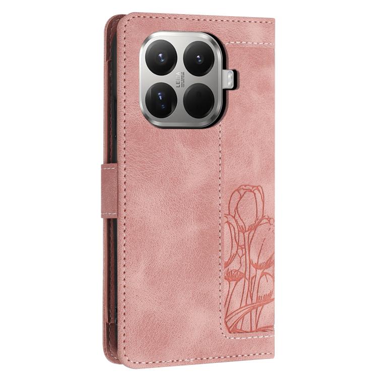 Tulips Embossed Leather Phone Case with Lanyard, For Xiaomi 17T 5G, For Xiaomi 17 Ultra, For Xiaomi 17 Pro Max, For Xiaomi 17 Pro, For Xiaomi 17, For Xiaomi 15T Pro, For Xiaomi 15T, For Xiaomi 15 Pro