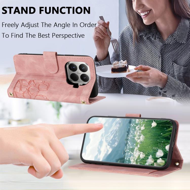 Tulips Embossed Leather Phone Case with Lanyard, For Xiaomi 17T 5G, For Xiaomi 17 Ultra, For Xiaomi 17 Pro Max, For Xiaomi 17 Pro, For Xiaomi 17, For Xiaomi 15T Pro, For Xiaomi 15T, For Xiaomi 15 Pro