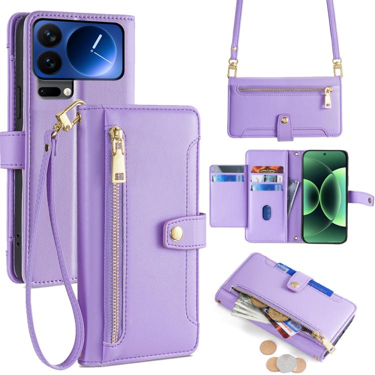 Sheep Texture Cross-body Zipper Wallet Leather Phone Case, For Xiaomi 17 Ultra, For Xiaomi 17 Pro Max, For Xiaomi 17 Pro, For Xiaomi 17, For Xiaomi Civi 5 Pro 5G, For Xiaomi 15 Ultra, For Xiaomi 14T Pro 5G, For Xiaomi 14T 5G