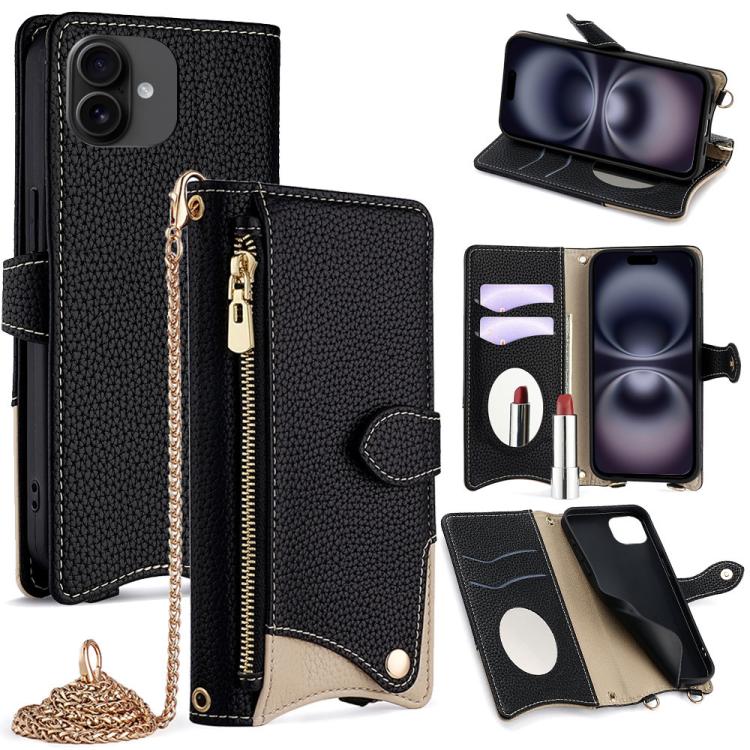 Crossbody Chain Fishtail Litchi Leather Phone Case, For iPhone 17e / 16e, For iPhone 17 Pro Max, For iPhone 17 Pro, For iPhone 17, For iPhone Air, For iPhone 16 Pro Max, For iPhone 16 Pro, For iPhone 16 Plus