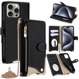 Crossbody Chain Fishtail Litchi Leather Phone Case, For iPhone 16, For iPhone 15 Pro Max, For iPhone 15 Pro, For iPhone 15 Plus, For iPhone 15, For iPhone 14 Plus, For iPhone 14, For iPhone 14 Pro