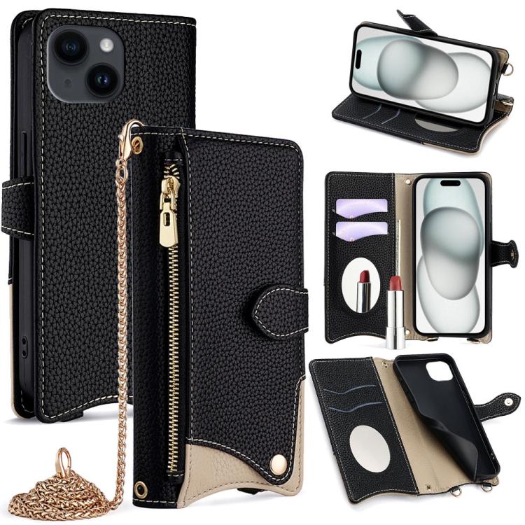 Crossbody Chain Fishtail Litchi Leather Phone Case, For iPhone 16, For iPhone 15 Pro Max, For iPhone 15 Pro, For iPhone 15 Plus, For iPhone 15, For iPhone 14 Plus, For iPhone 14, For iPhone 14 Pro