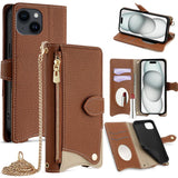 Crossbody Chain Fishtail Litchi Leather Phone Case, For iPhone 16, For iPhone 15 Pro Max, For iPhone 15 Pro, For iPhone 15 Plus, For iPhone 15, For iPhone 14 Plus, For iPhone 14, For iPhone 14 Pro
