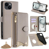 Crossbody Chain Fishtail Litchi Leather Phone Case, For iPhone 16, For iPhone 15 Pro Max, For iPhone 15 Pro, For iPhone 15 Plus, For iPhone 15, For iPhone 14 Plus, For iPhone 14, For iPhone 14 Pro