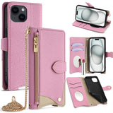 Crossbody Chain Fishtail Litchi Leather Phone Case, For iPhone 16, For iPhone 15 Pro Max, For iPhone 15 Pro, For iPhone 15 Plus, For iPhone 15, For iPhone 14 Plus, For iPhone 14, For iPhone 14 Pro