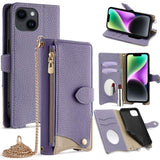 Crossbody Chain Fishtail Litchi Leather Phone Case, For iPhone 16, For iPhone 15 Pro Max, For iPhone 15 Pro, For iPhone 15 Plus, For iPhone 15, For iPhone 14 Plus, For iPhone 14, For iPhone 14 Pro