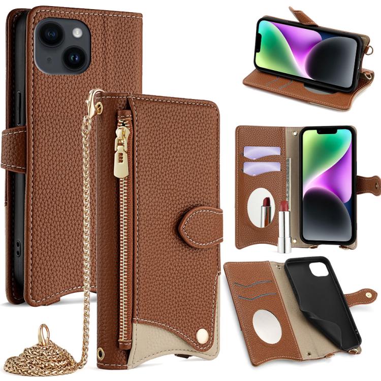 Crossbody Chain Fishtail Litchi Leather Phone Case, For iPhone 16, For iPhone 15 Pro Max, For iPhone 15 Pro, For iPhone 15 Plus, For iPhone 15, For iPhone 14 Plus, For iPhone 14, For iPhone 14 Pro