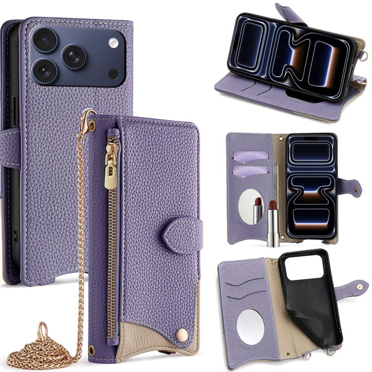 Crossbody Chain Fishtail Litchi Leather Phone Case, For iPhone 17e / 16e, For iPhone 17 Pro Max, For iPhone 17 Pro, For iPhone 17, For iPhone Air, For iPhone 16 Pro Max, For iPhone 16 Pro, For iPhone 16 Plus