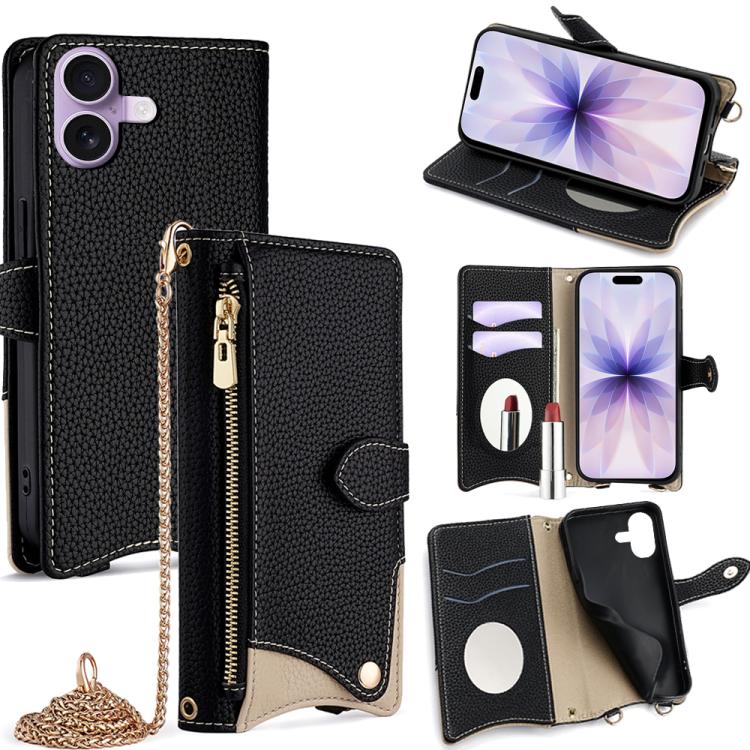 Crossbody Chain Fishtail Litchi Leather Phone Case, For iPhone 17e / 16e, For iPhone 17 Pro Max, For iPhone 17 Pro, For iPhone 17, For iPhone Air, For iPhone 16 Pro Max, For iPhone 16 Pro, For iPhone 16 Plus