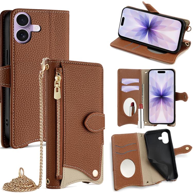 Crossbody Chain Fishtail Litchi Leather Phone Case, For iPhone 17e / 16e, For iPhone 17 Pro Max, For iPhone 17 Pro, For iPhone 17, For iPhone Air, For iPhone 16 Pro Max, For iPhone 16 Pro, For iPhone 16 Plus