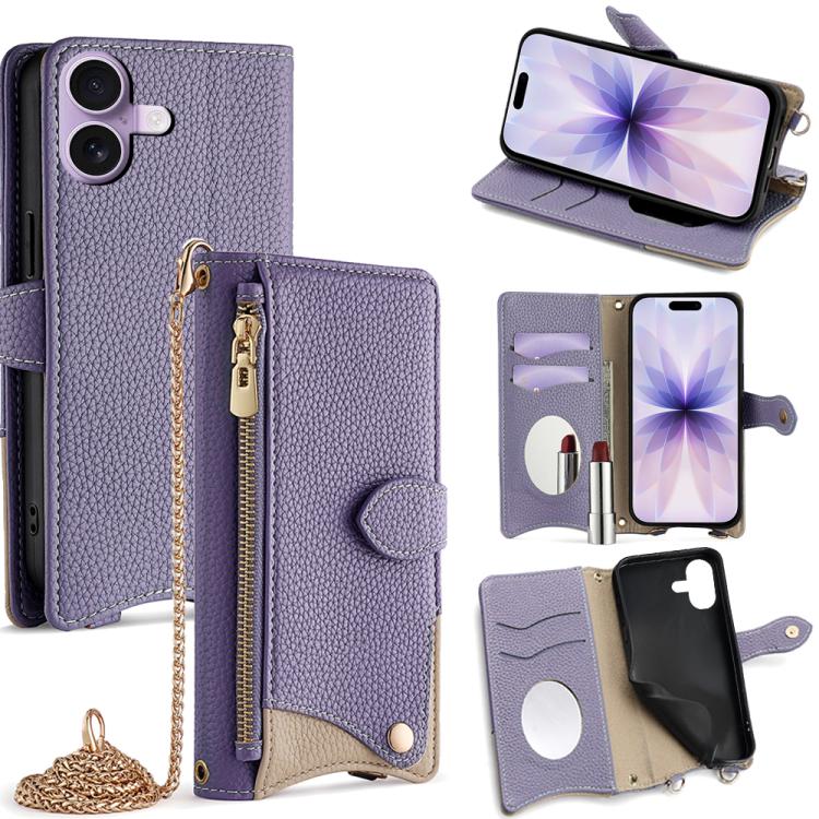 Crossbody Chain Fishtail Litchi Leather Phone Case, For iPhone 17e / 16e, For iPhone 17 Pro Max, For iPhone 17 Pro, For iPhone 17, For iPhone Air, For iPhone 16 Pro Max, For iPhone 16 Pro, For iPhone 16 Plus