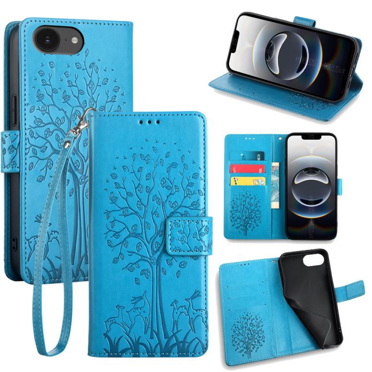 Tree & Deer Embossed Leather Phone Case, For iPhone 17e / 16e, For iPhone 17 Pro Max, For iPhone 17 Pro, For iPhone 17, For iPhone Air