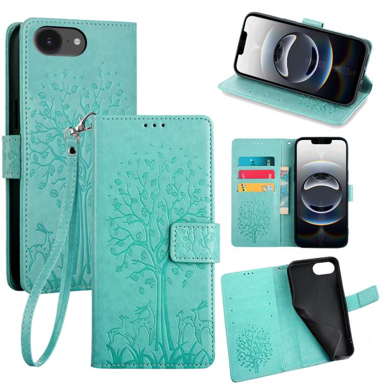 Tree & Deer Embossed Leather Phone Case, For iPhone 17e / 16e, For iPhone 17 Pro Max, For iPhone 17 Pro, For iPhone 17, For iPhone Air