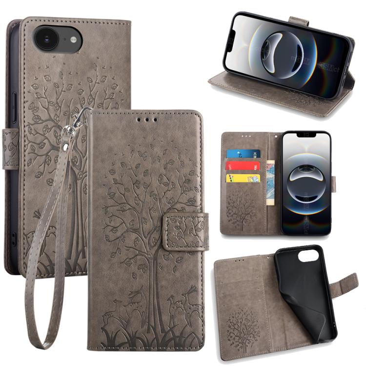 Tree & Deer Embossed Leather Phone Case, For iPhone 17e / 16e, For iPhone 17 Pro Max, For iPhone 17 Pro, For iPhone 17, For iPhone Air