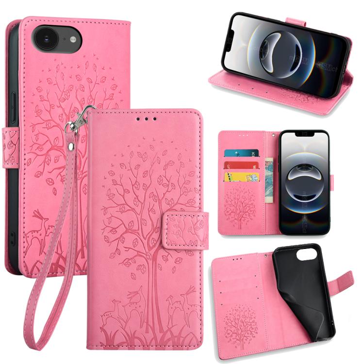 Tree & Deer Embossed Leather Phone Case, For iPhone 17e / 16e, For iPhone 17 Pro Max, For iPhone 17 Pro, For iPhone 17, For iPhone Air