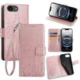Tree & Deer Embossed Leather Phone Case, For iPhone 17e / 16e, For iPhone 17 Pro Max, For iPhone 17 Pro, For iPhone 17, For iPhone Air