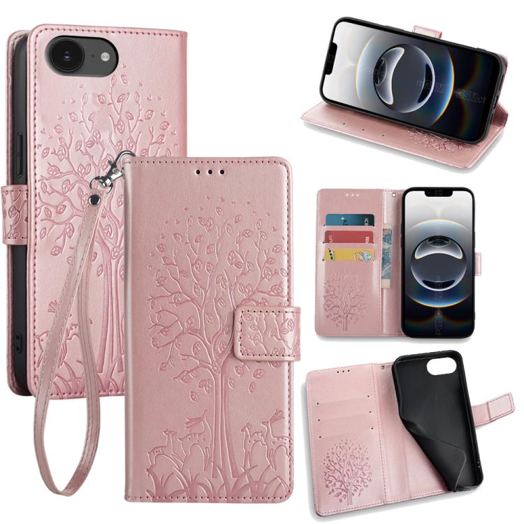 Tree & Deer Embossed Leather Phone Case, For iPhone 17e / 16e, For iPhone 17 Pro Max, For iPhone 17 Pro, For iPhone 17, For iPhone Air