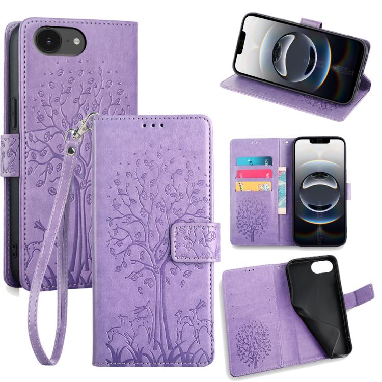 Tree & Deer Embossed Leather Phone Case, For iPhone 17e / 16e, For iPhone 17 Pro Max, For iPhone 17 Pro, For iPhone 17, For iPhone Air
