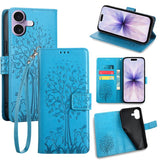 Tree & Deer Embossed Leather Phone Case, For iPhone 17e / 16e, For iPhone 17 Pro Max, For iPhone 17 Pro, For iPhone 17, For iPhone Air