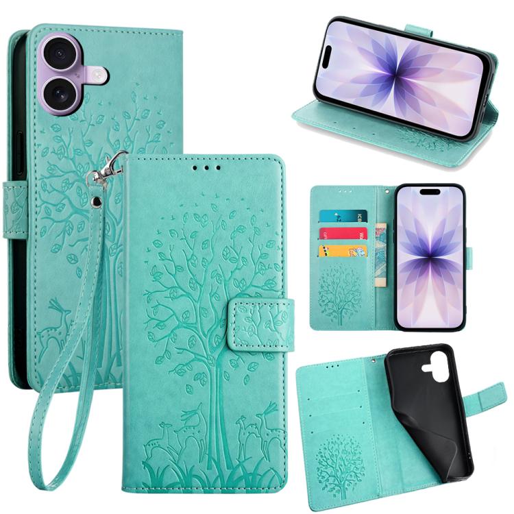 Tree & Deer Embossed Leather Phone Case, For iPhone 17e / 16e, For iPhone 17 Pro Max, For iPhone 17 Pro, For iPhone 17, For iPhone Air