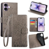 Tree & Deer Embossed Leather Phone Case, For iPhone 17e / 16e, For iPhone 17 Pro Max, For iPhone 17 Pro, For iPhone 17, For iPhone Air
