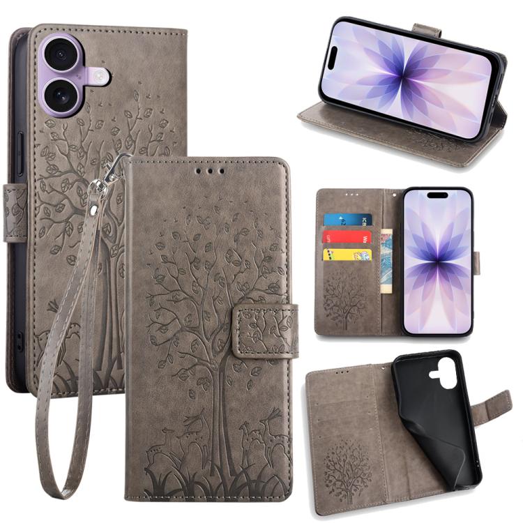 Tree & Deer Embossed Leather Phone Case, For iPhone 17e / 16e, For iPhone 17 Pro Max, For iPhone 17 Pro, For iPhone 17, For iPhone Air