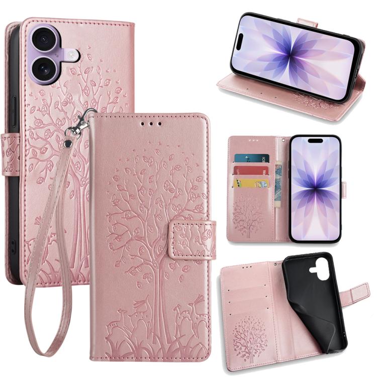 Tree & Deer Embossed Leather Phone Case, For iPhone 17e / 16e, For iPhone 17 Pro Max, For iPhone 17 Pro, For iPhone 17, For iPhone Air