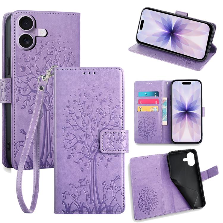 Tree & Deer Embossed Leather Phone Case, For iPhone 17e / 16e, For iPhone 17 Pro Max, For iPhone 17 Pro, For iPhone 17, For iPhone Air