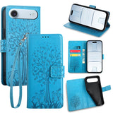 Tree & Deer Embossed Leather Phone Case, For iPhone 17e / 16e, For iPhone 17 Pro Max, For iPhone 17 Pro, For iPhone 17, For iPhone Air