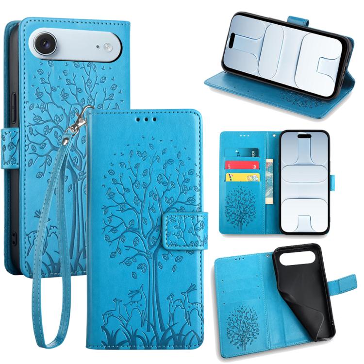Tree & Deer Embossed Leather Phone Case, For iPhone 17e / 16e, For iPhone 17 Pro Max, For iPhone 17 Pro, For iPhone 17, For iPhone Air