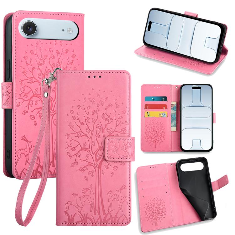 Tree & Deer Embossed Leather Phone Case, For iPhone 17e / 16e, For iPhone 17 Pro Max, For iPhone 17 Pro, For iPhone 17, For iPhone Air
