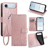 Tree & Deer Embossed Leather Phone Case, For iPhone 17e / 16e, For iPhone 17 Pro Max, For iPhone 17 Pro, For iPhone 17, For iPhone Air