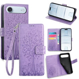 Tree & Deer Embossed Leather Phone Case, For iPhone 17e / 16e, For iPhone 17 Pro Max, For iPhone 17 Pro, For iPhone 17, For iPhone Air