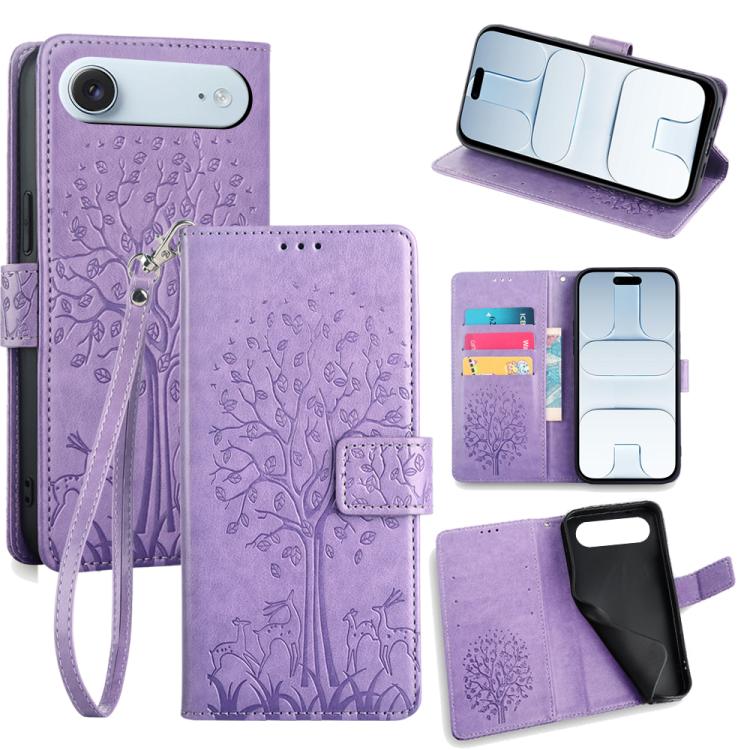 Tree & Deer Embossed Leather Phone Case, For iPhone 17e / 16e, For iPhone 17 Pro Max, For iPhone 17 Pro, For iPhone 17, For iPhone Air